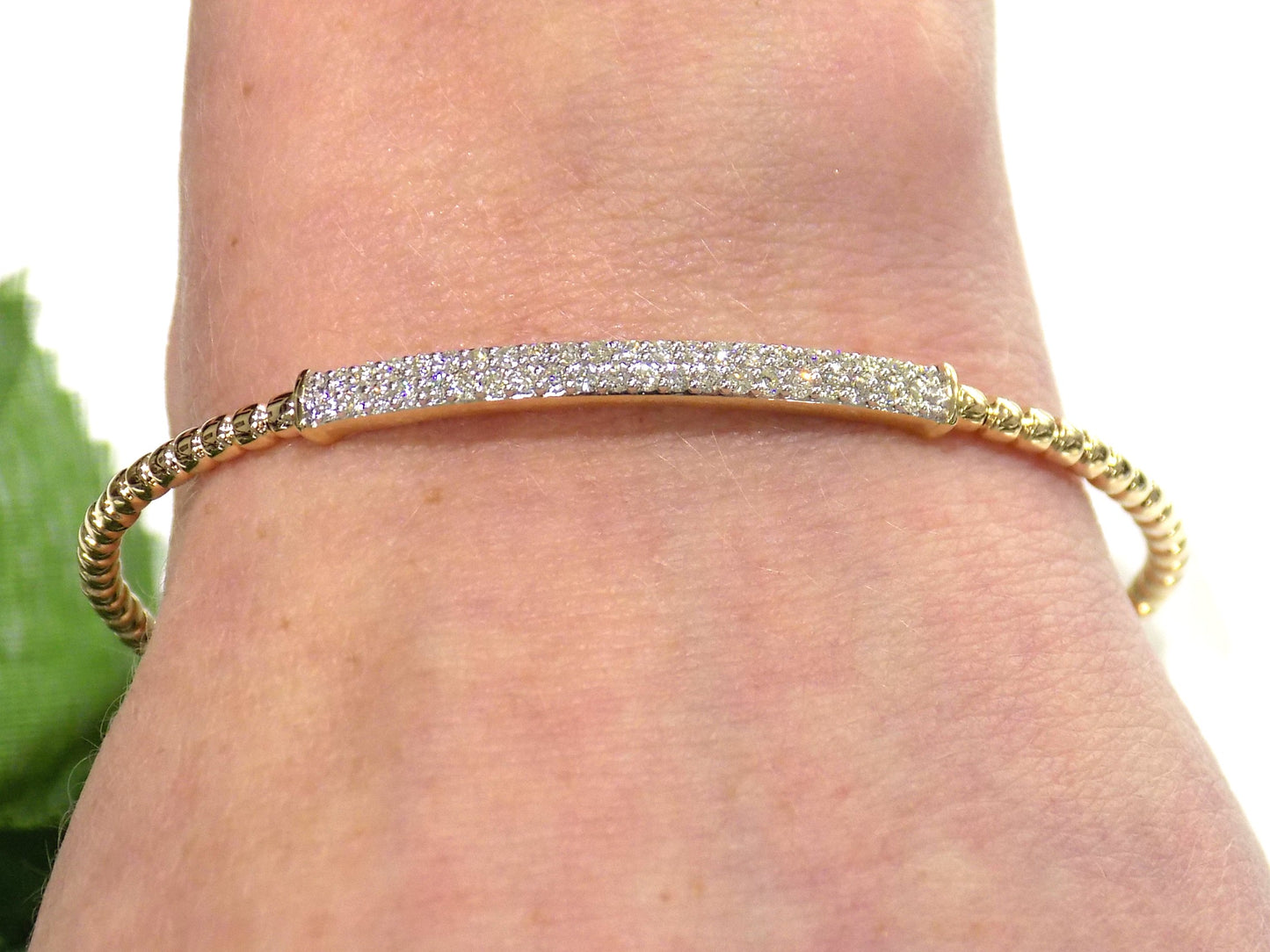 Women's .50ct TW Natural Diamond Twist Flex Bangle in Solid 10K Yellow Gold - Diamond Cuff Bracelet