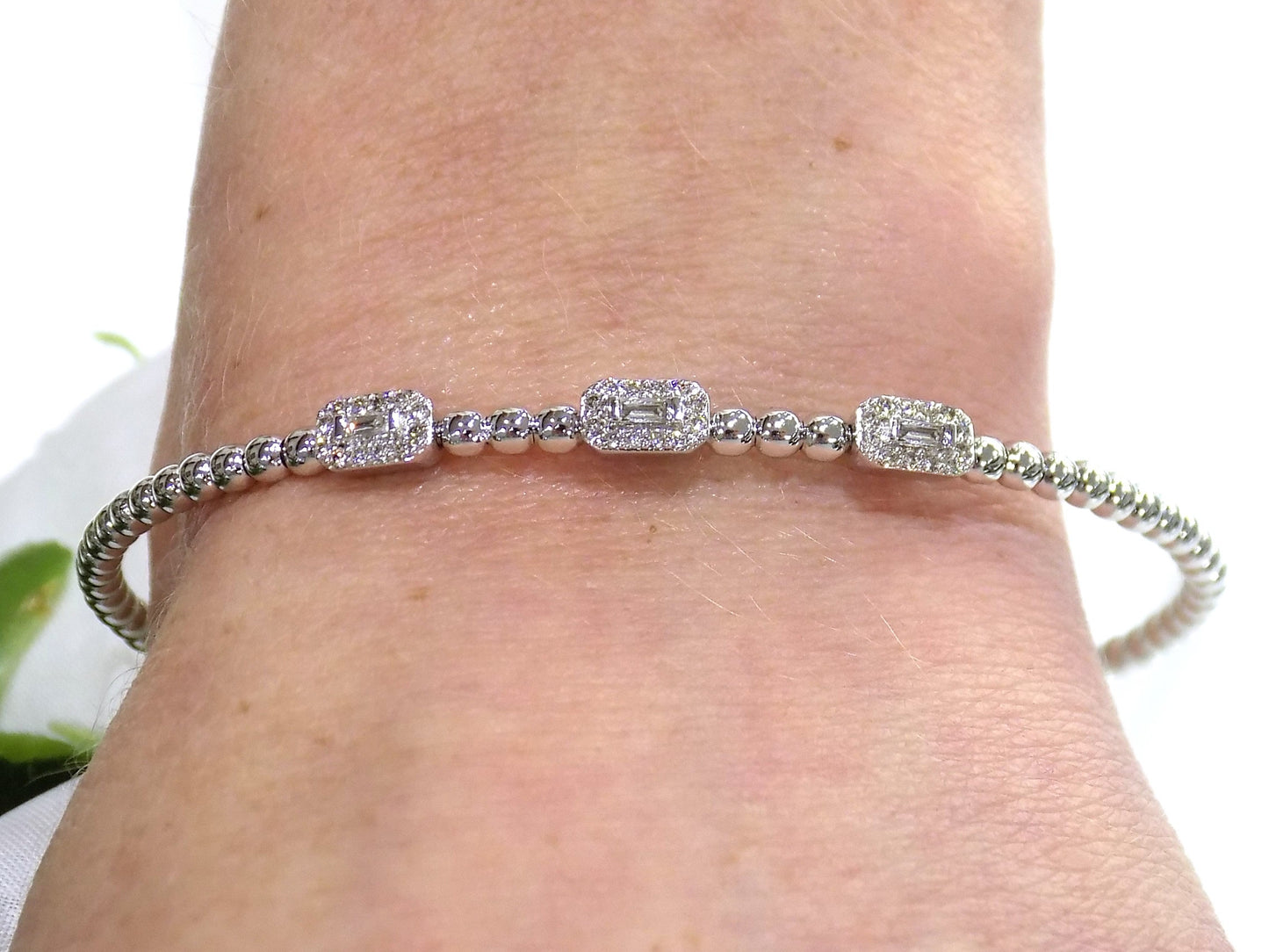 Women's .25ct TW Natural Diamond Twist Flex Bangle in White Gold - Diamond Cuff Bracelet