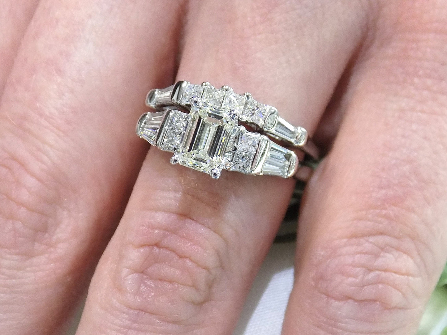 2.54ct TW Natural Emerald Cut 2-Piece Diamond Wedding Set in 14K White Gold - 1.11ct Emerald Cut Center