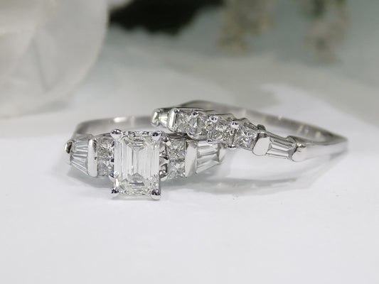 2.54ct TW Natural Emerald Cut 2-Piece Diamond Wedding Set in 14K White Gold - 1.11ct Emerald Cut Center