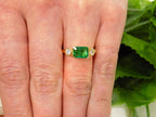Women's 1.62ct TW Genuine Green Emerald East-West Set w/ Bezel Set Natural Round Diamond on Either Side in 14K Yellow Gold