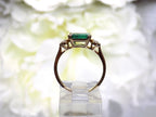 Women's 1.62ct TW Genuine Green Emerald East-West Set w/ Bezel Set Natural Round Diamond on Either Side in 14K Yellow Gold