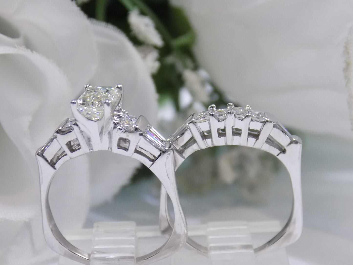 2.54ct TW Natural Emerald Cut 2-Piece Diamond Wedding Set in 14K White Gold - 1.11ct Emerald Cut Center