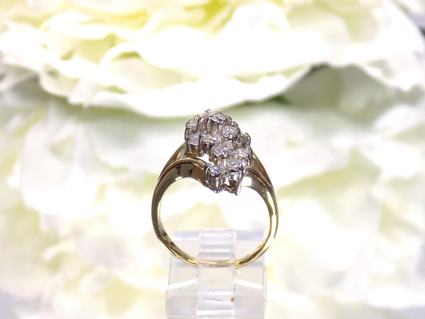 1ct TW Estate Natural Diamond Waterfall Style Cluster Ring in 10K Yellow Gold - Like New Condition