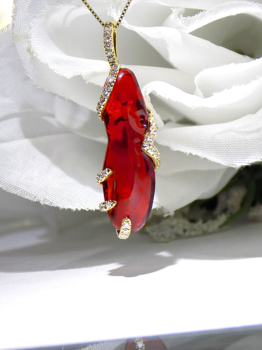 6.88ct TW Custom Made Fire Opal & Diamond Pendant or Necklace in 14K Yellow Gold (chain not included)