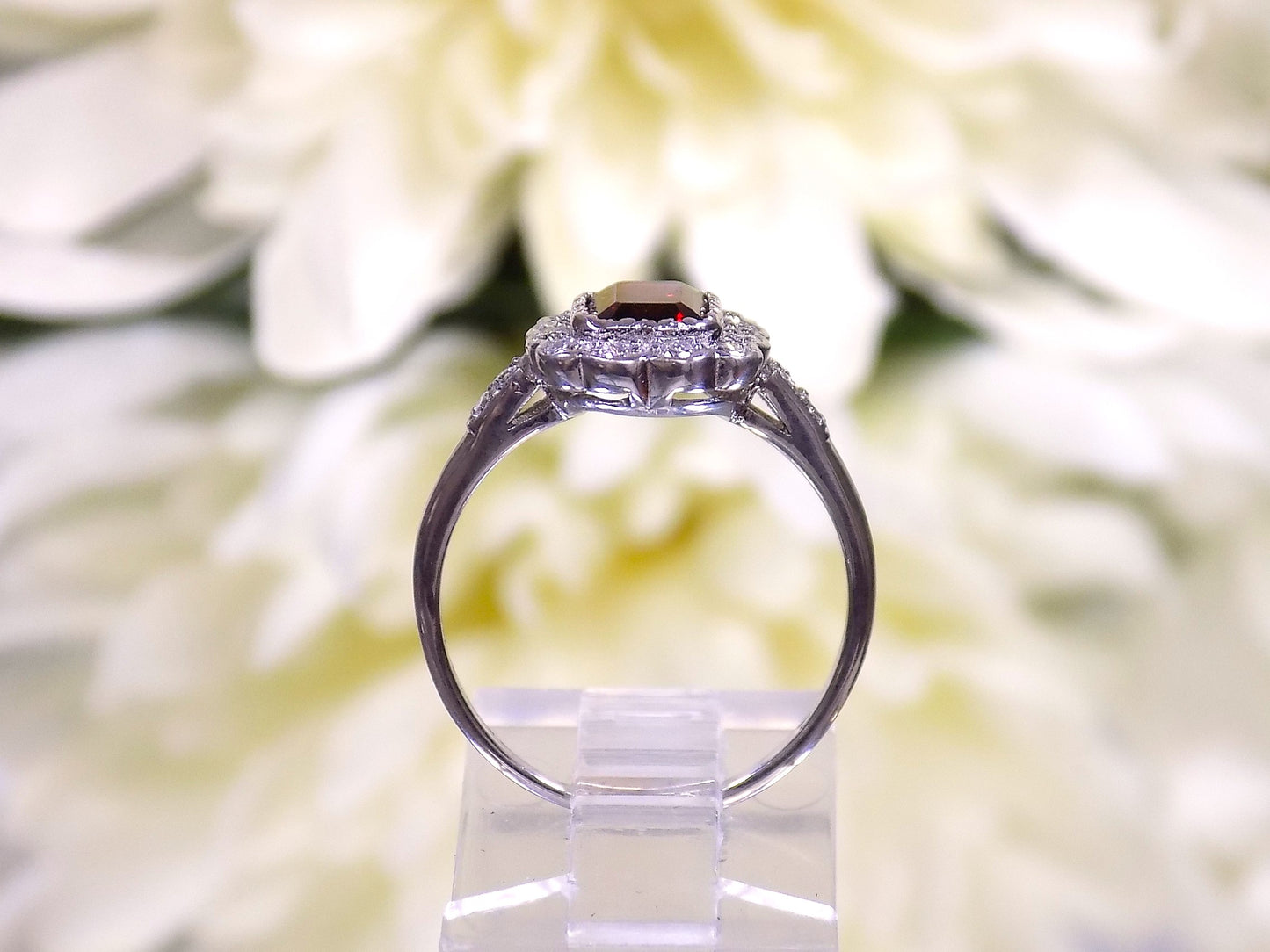 1.28ct TW Estate Bezel Set Natural Emerald Cut Garnet & Diamond Ring in 10K White Gold - Like NEW