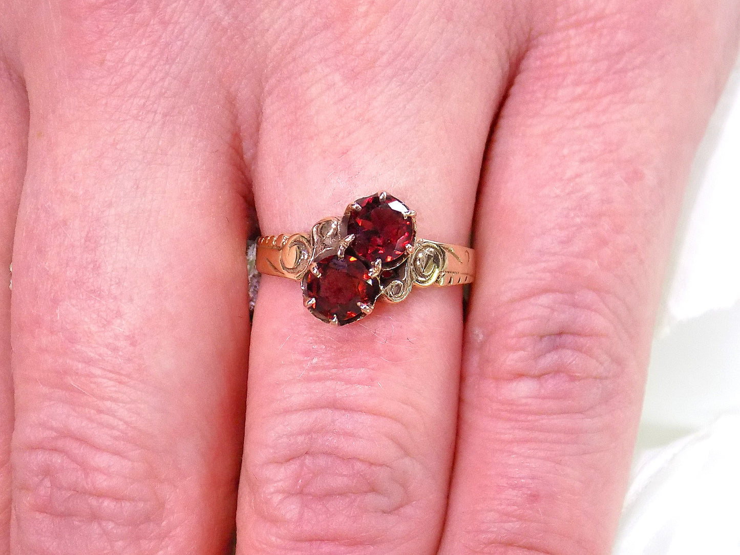 1ct TW Vintage Twin 2-Stone Genuine Garnet Ring in 10K Yellow Gold - .50ct Each