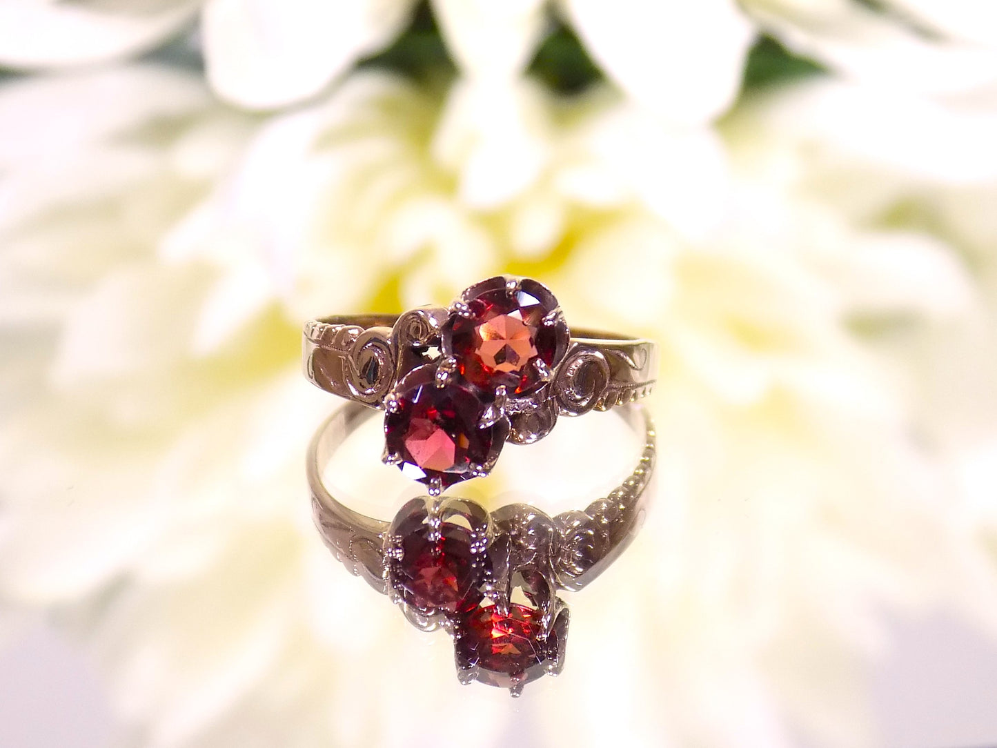 1ct TW Vintage Twin 2-Stone Genuine Garnet Ring in 10K Yellow Gold - .50ct Each