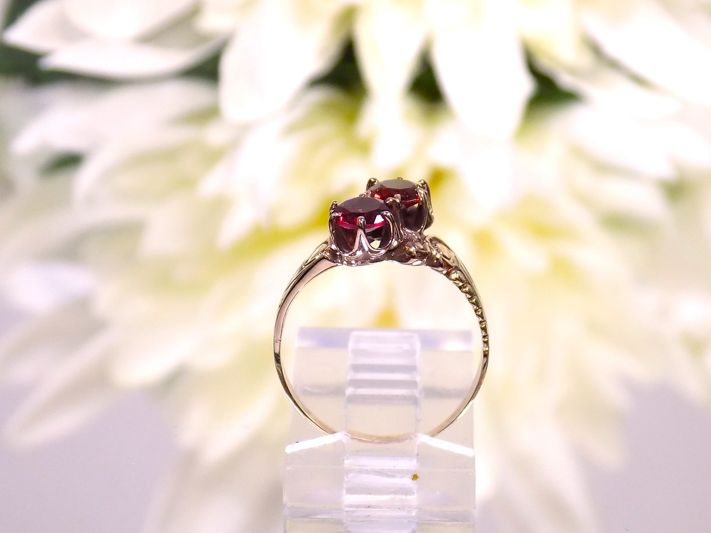 1ct TW Vintage Twin 2-Stone Genuine Garnet Ring in 10K Yellow Gold - .50ct Each