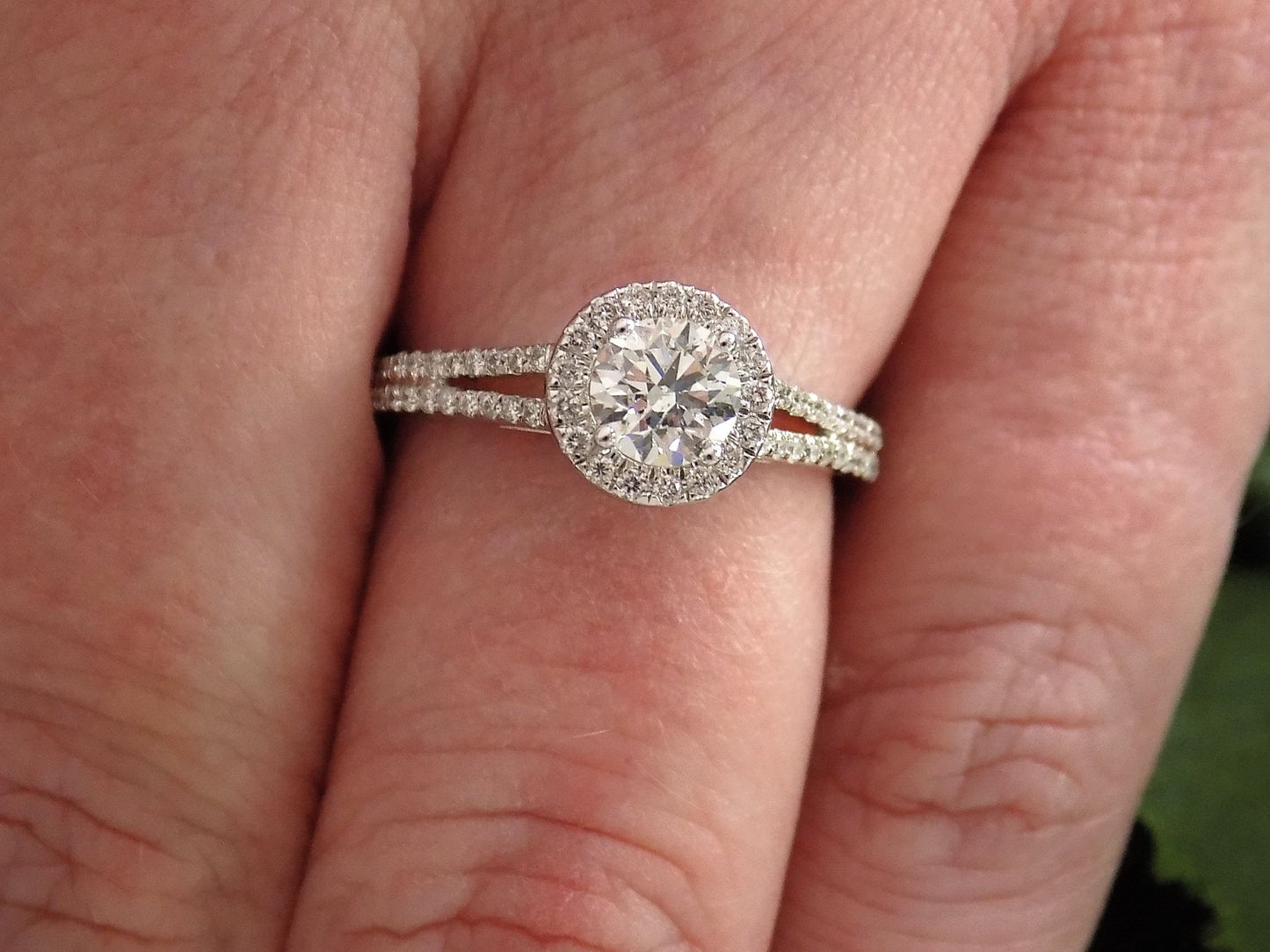 Women's .75ct TW Halo Style Natural Round Brilliant Diamond Engagement Ring or Promise Ring in 14K White Gold