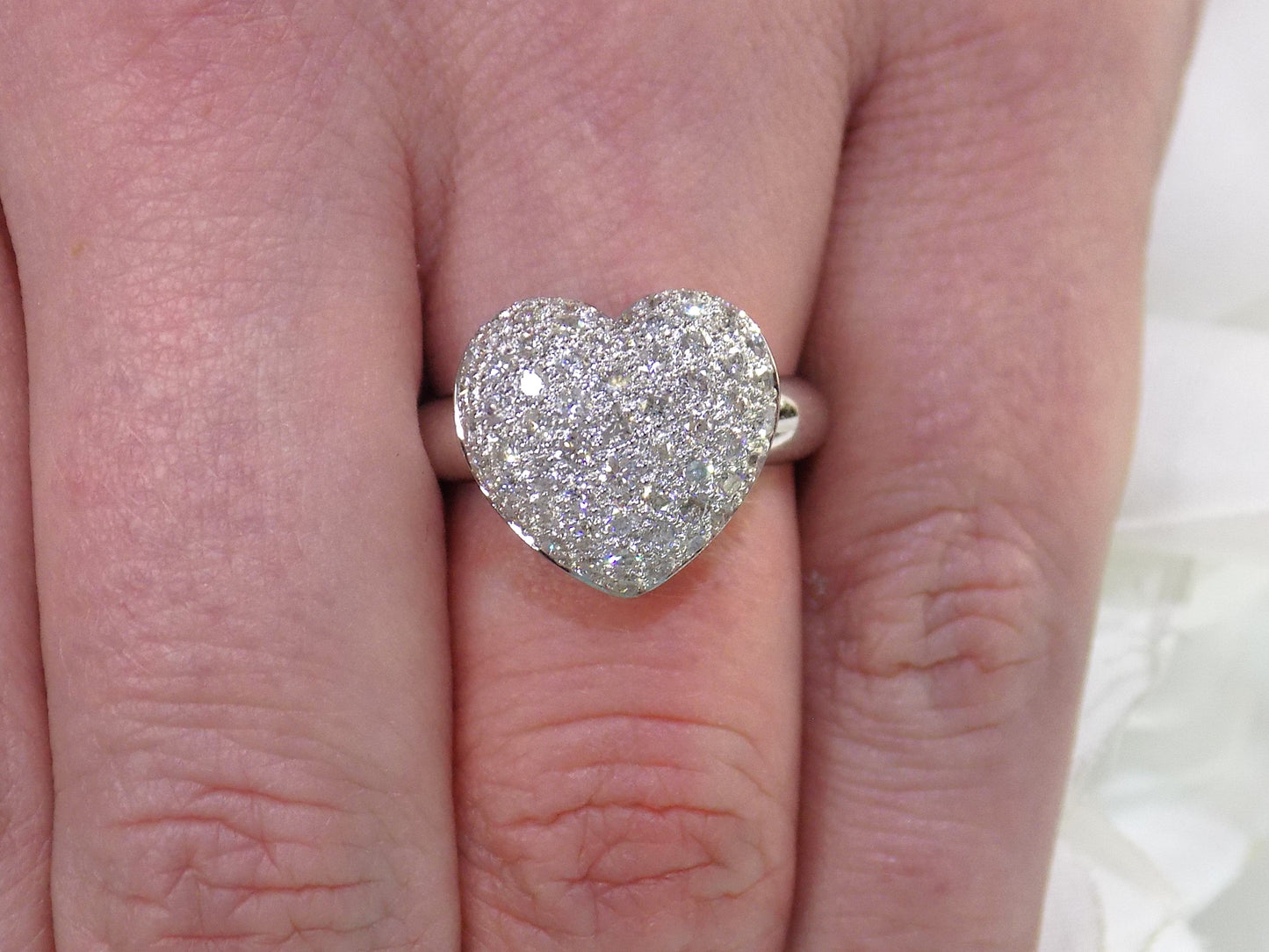 Estate 1.00ct TW Natural Pave' Set Round Diamond Heart Shape Ring in Solid 18K White Gold