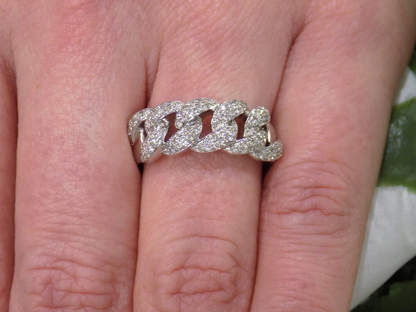 Women's .50ct TW Natural Diamond Band - Link Style Pave' Set in 14K White Gold