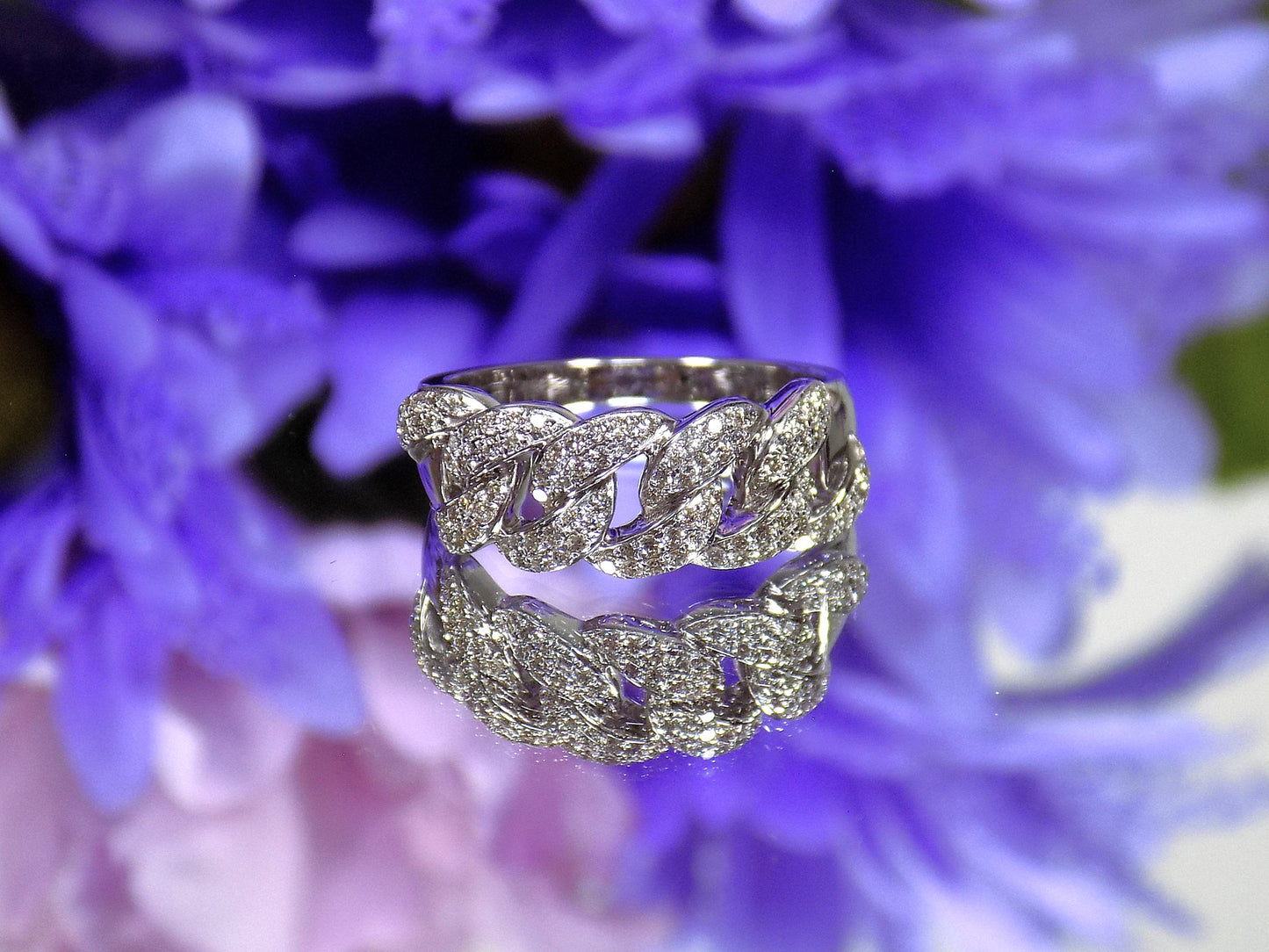 Women's .50ct TW Natural Diamond Band - Link Style Pave' Set in 14K White Gold