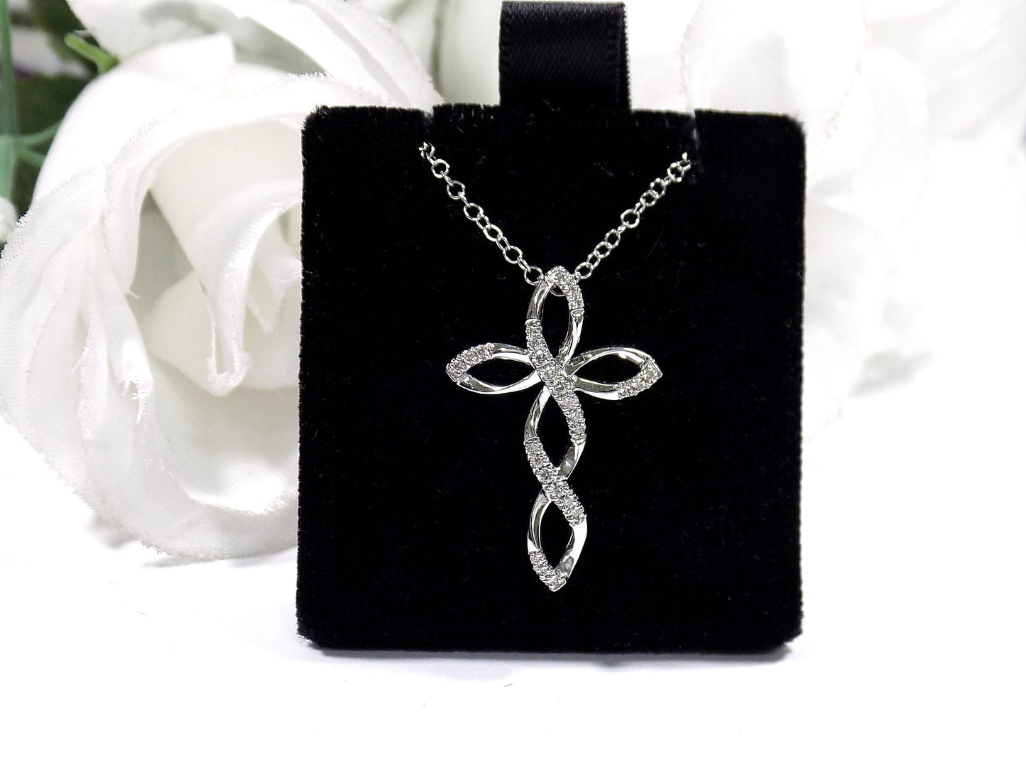 Infinity Style .13ct TW Natural Diamond Cross Pendant or Necklace in 10K White Gold - Chain not included
