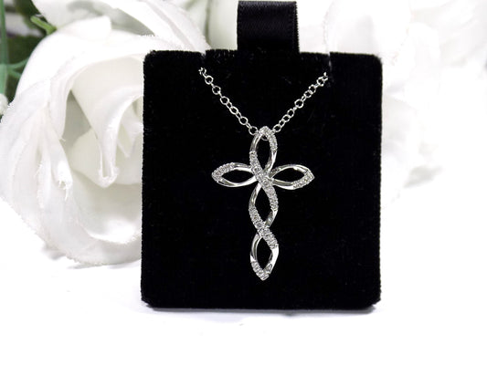 Infinity Style .13ct TW Natural Diamond Cross Pendant or Necklace in 10K White Gold - Chain not included