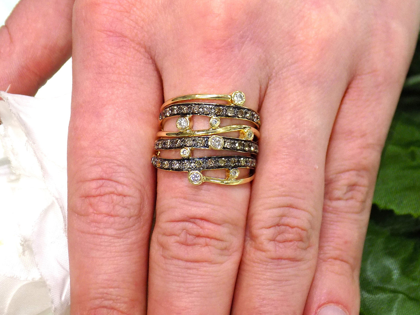 Estate Genuine LeVian Wide Natural Chocolate and White Diamond Band .80ct TW - Like NEW Condition