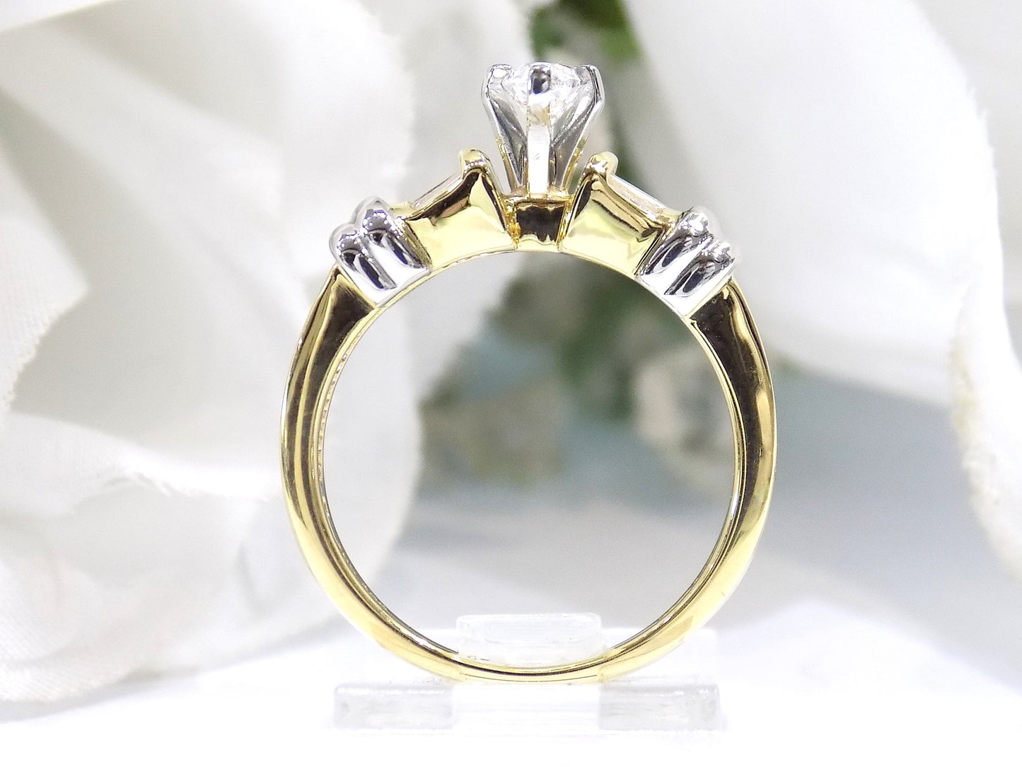 .80ct TW Natural Marquise Shape & Baguette Diamond Ring with a .44ct Marquise Center and .36ct in Baguette Diamonds set in 18K & Platinum 2-Tone Mounting