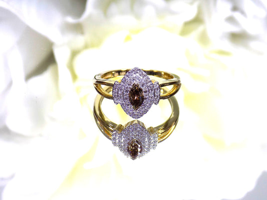 Women's .50ct TW Marquise Shape Chocolate or Cognac Color Natural Diamond with a Split Shank Design in 14K Yellow & White 2-Tone Gold