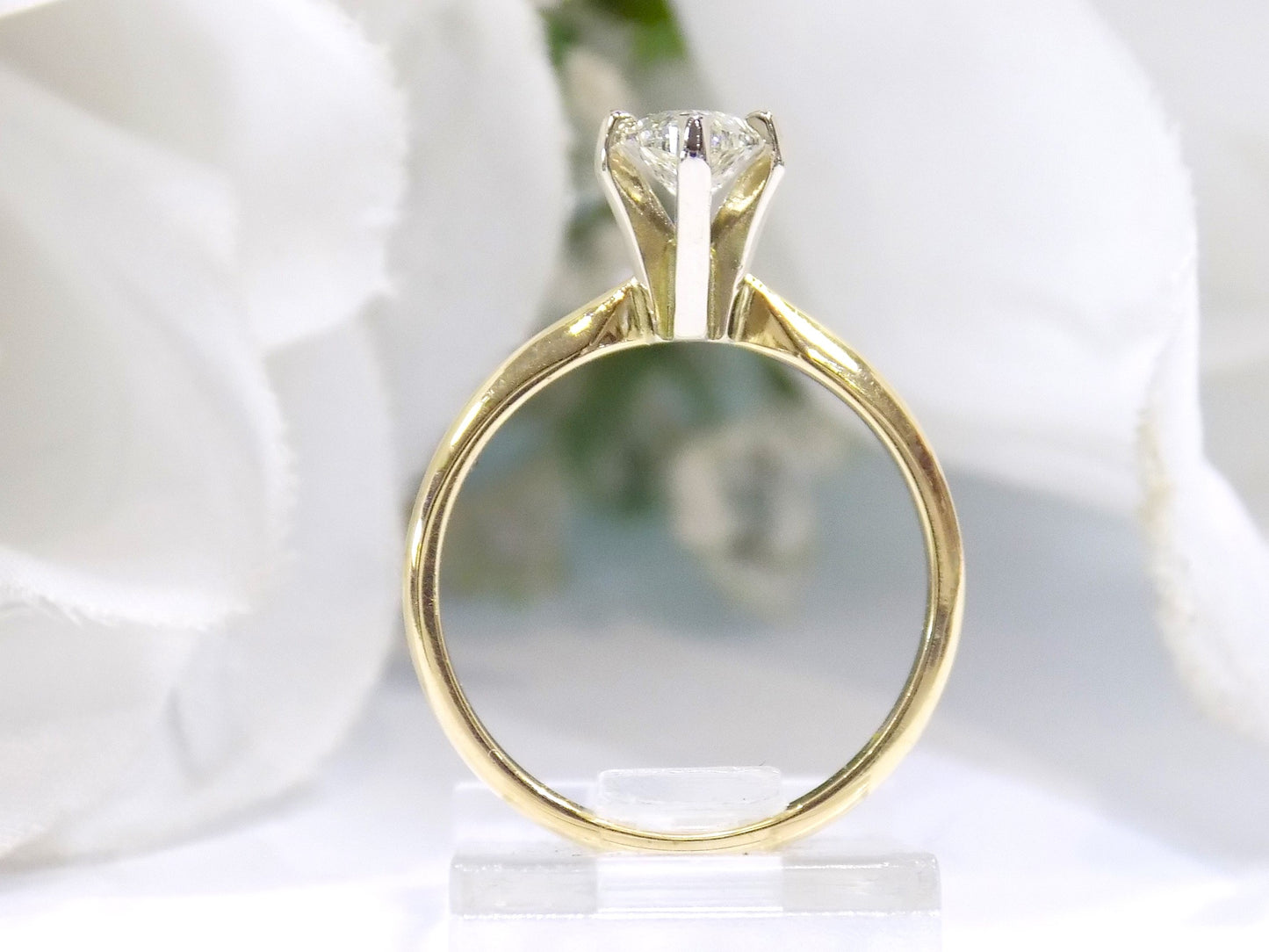 .90ct Natural Marquise Shape Diamond Solitaire (looks like 1ct) in 14K Yellow Gold Tiffany Style Mounting with White Gold Head