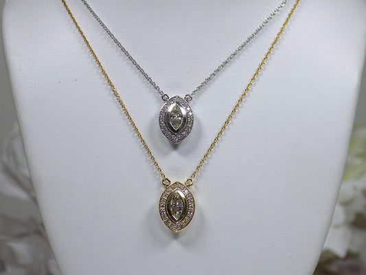 Women's .35ct TW Natural Marquise Shape Diamond Necklace Bezel Set in 14K Yellow or White Gold - your choice