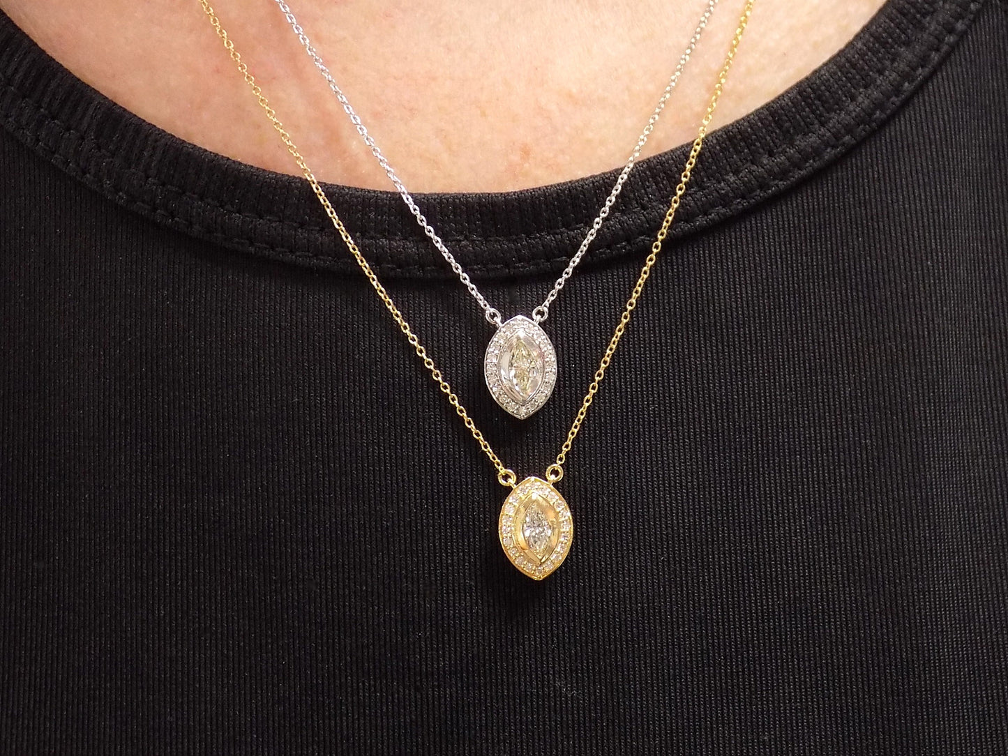 Women's .35ct TW Natural Marquise Shape Diamond Necklace Bezel Set in 14K Yellow or White Gold - your choice