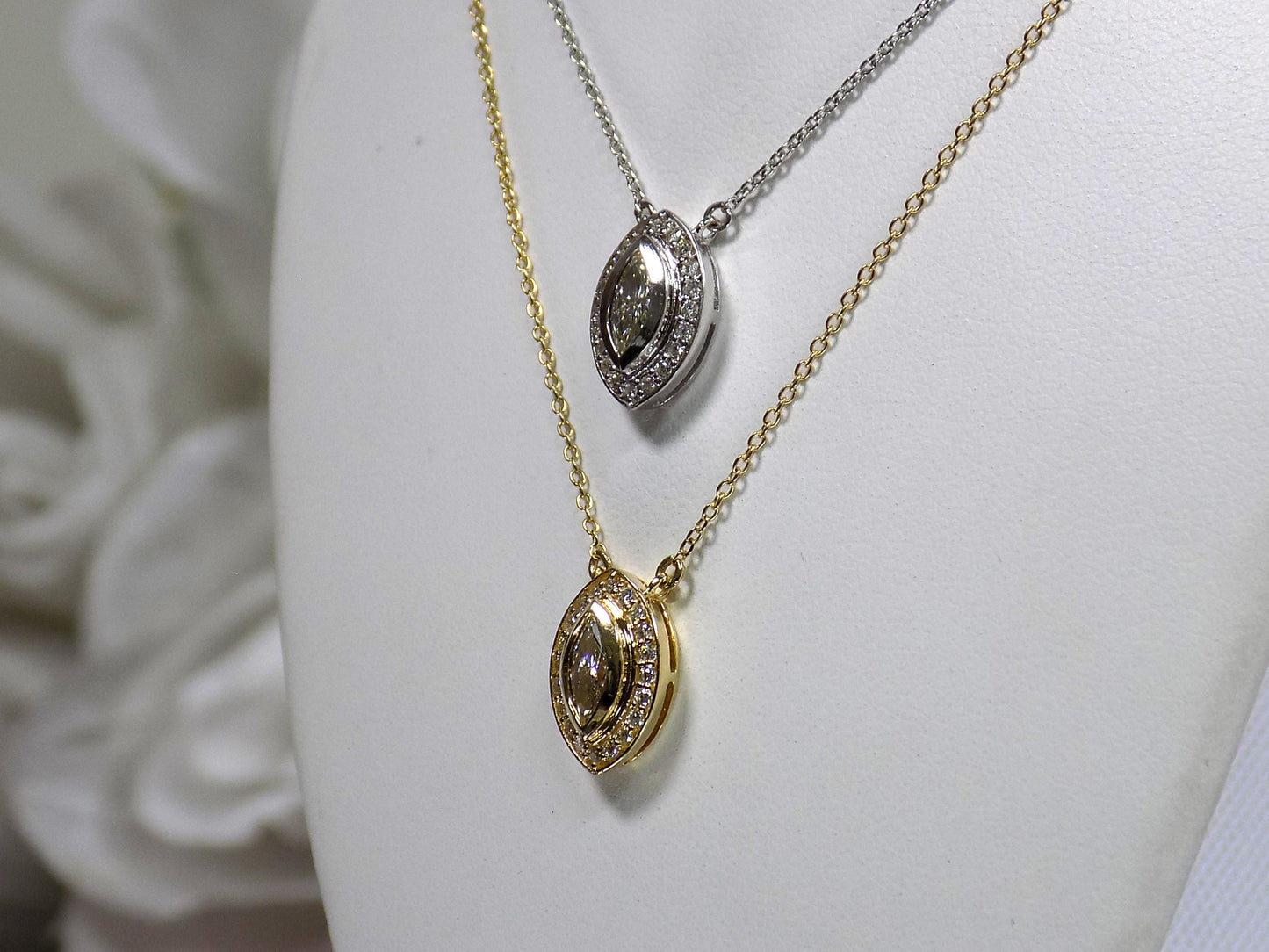 Women's .35ct TW Natural Marquise Shape Diamond Necklace Bezel Set in 14K Yellow or White Gold - your choice