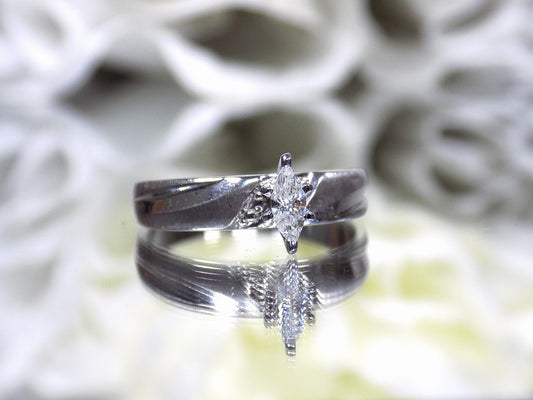ESTATE .25ct Natural Marquise Shape Diamond Solitaire Engagement or Promise Ring on 10K White Gold Designed Band