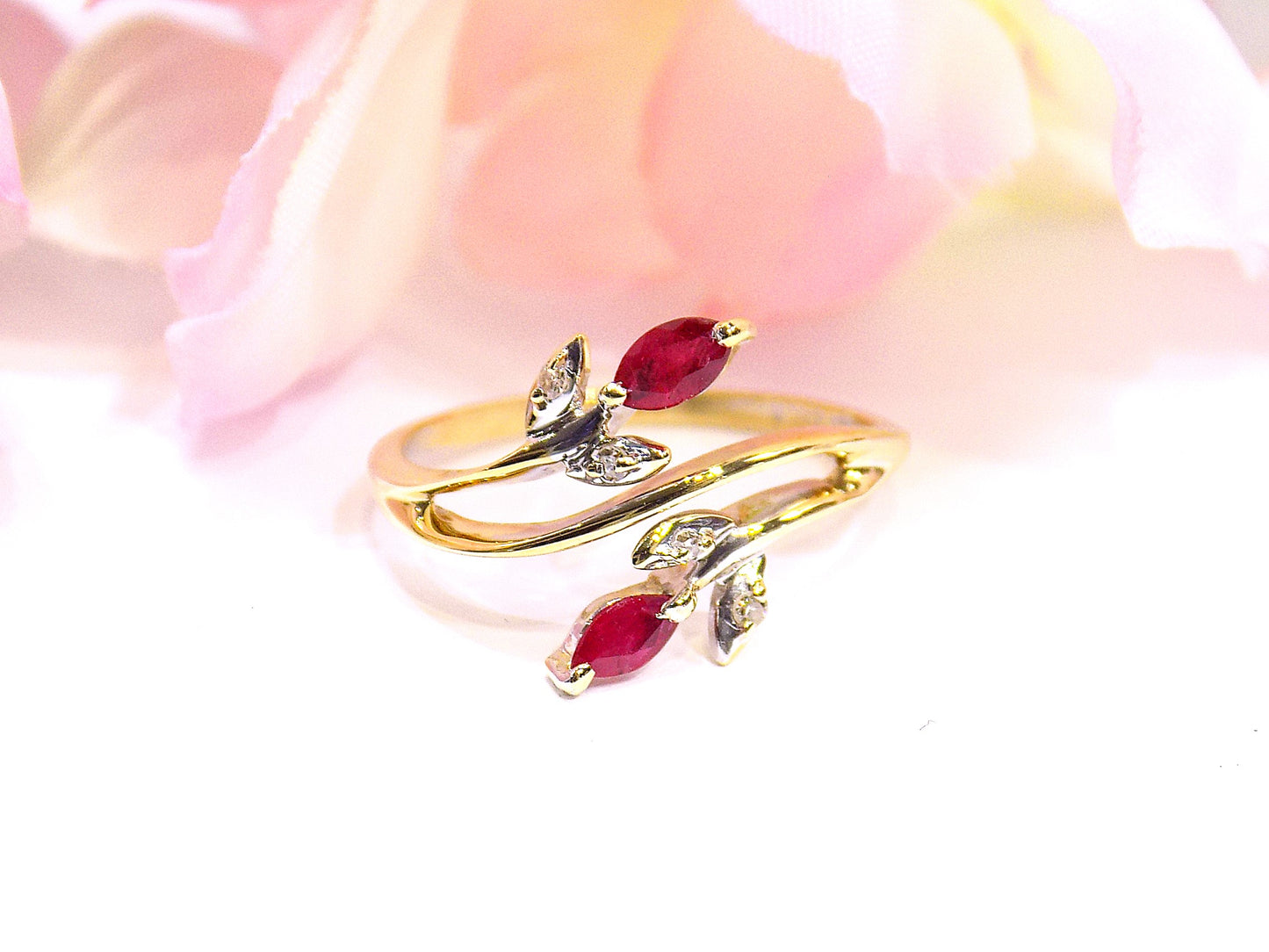 Women's .32ct TW Natural Marquise Shape Ruby & Diamond Ring in 10K Yellow Gold