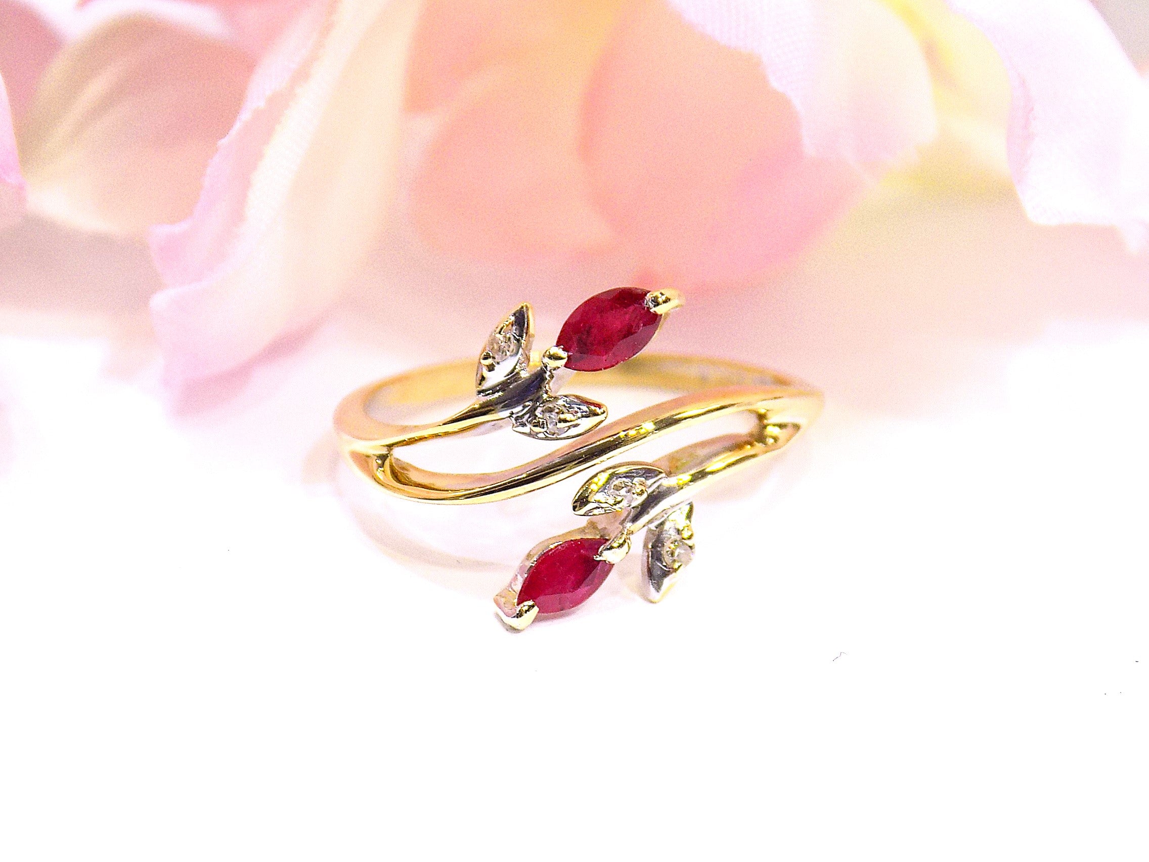 Women's .32ct TW Natural Marquise Shape Ruby & Diamond Ring in 10K Yellow Gold