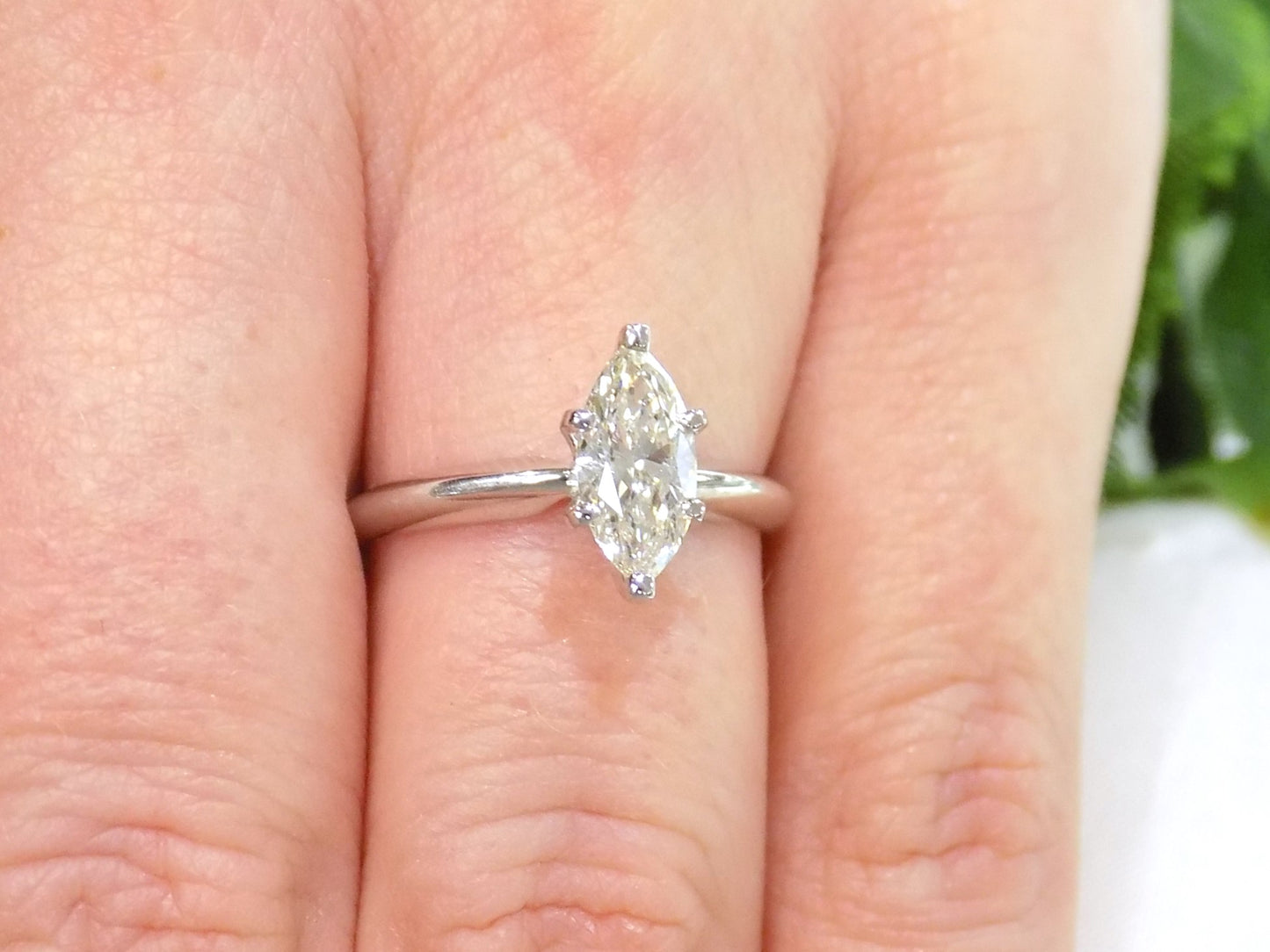 .84ct Natural High Quality Marquise Shape Diamond Solitaire (looks like 1ct) in 14K White Gold Tiffany Style Mounting