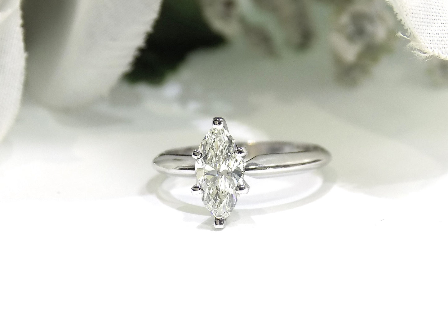 .84ct Natural High Quality Marquise Shape Diamond Solitaire (looks like 1ct) in 14K White Gold Tiffany Style Mounting
