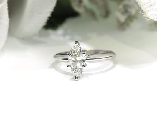 .84ct Natural High Quality Marquise Shape Diamond Solitaire (looks like 1ct) in 14K White Gold Tiffany Style Mounting