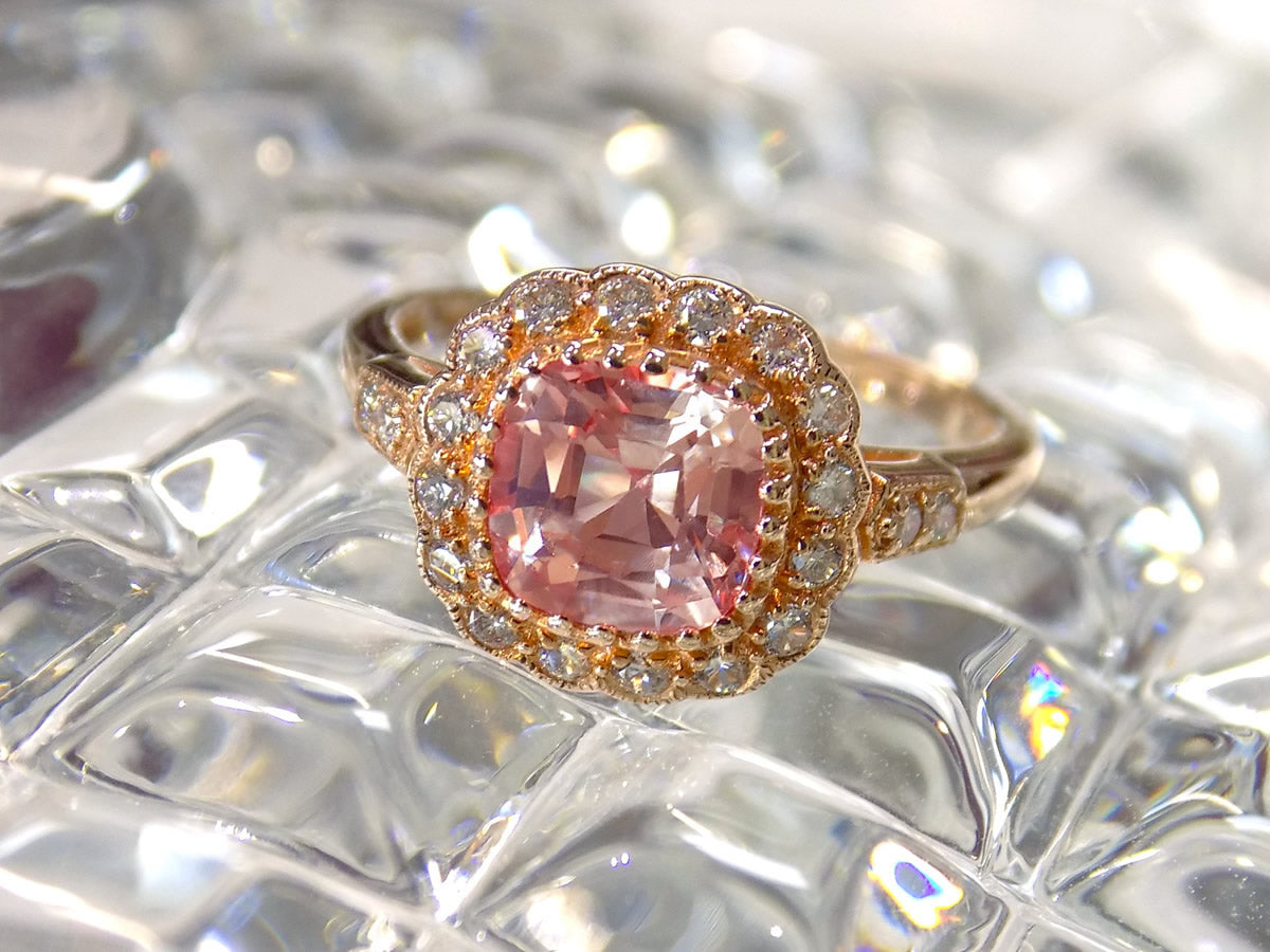 Women's 2.24ct Natural Cushion Cut Morganite & Diamond Ring in 14K ROSE Gold - Halo Style