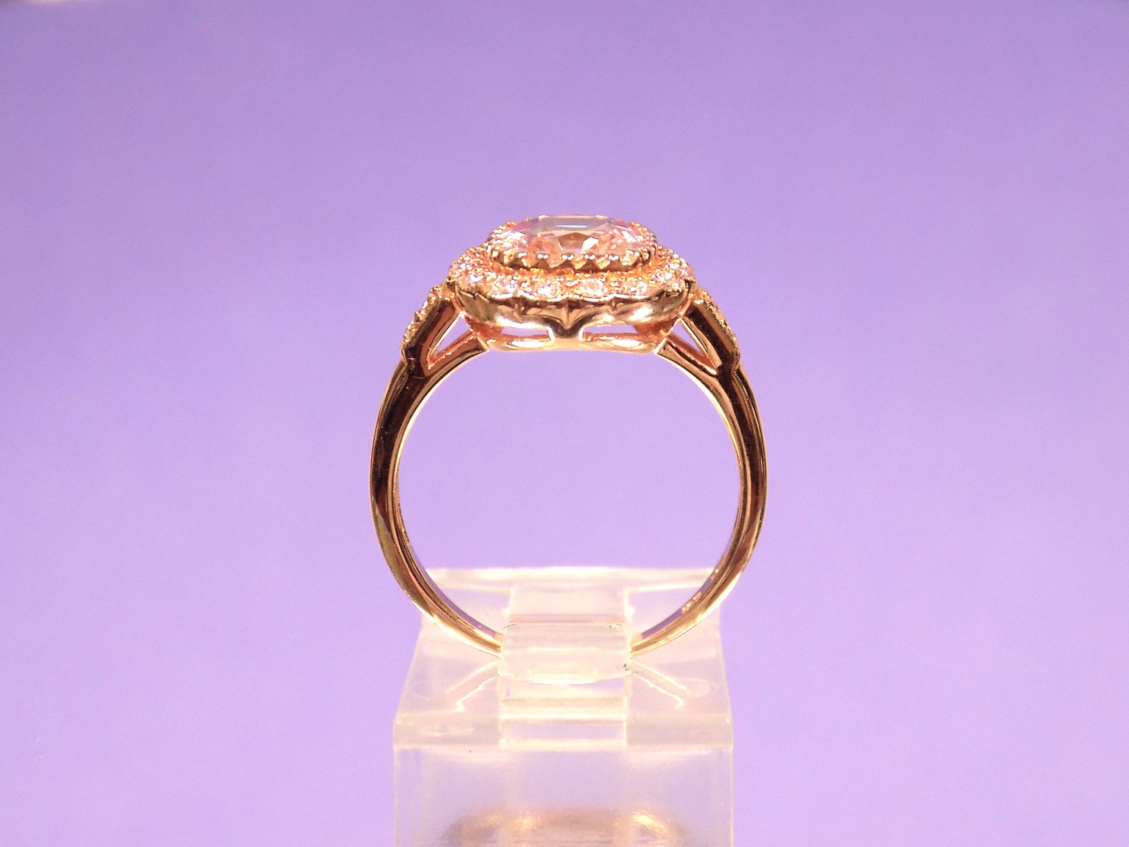 Women's 2.24ct Natural Cushion Cut Morganite & Diamond Ring in 14K ROSE Gold - Halo Style