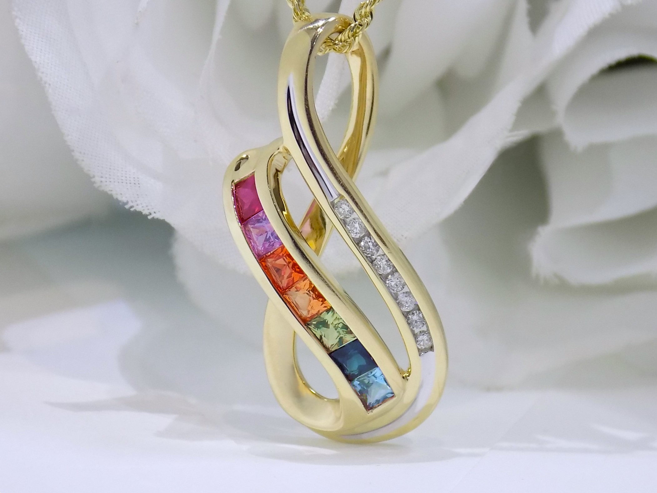 Women's 1.50ct TW Natural Multi-Color Sapphire & Diamond Slide Pendant in Solid 14K Yellow Gold - Chain Not Included