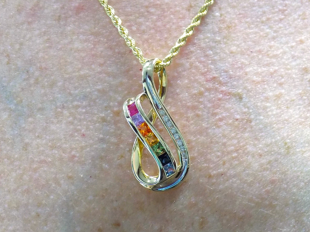 Women's 1.50ct TW Natural Multi-Color Sapphire & Diamond Slide Pendant in Solid 14K Yellow Gold - Chain Not Included