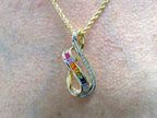 Women's 1.50ct TW Natural Multi-Color Sapphire & Diamond Slide Pendant in Solid 14K Yellow Gold - Chain Not Included