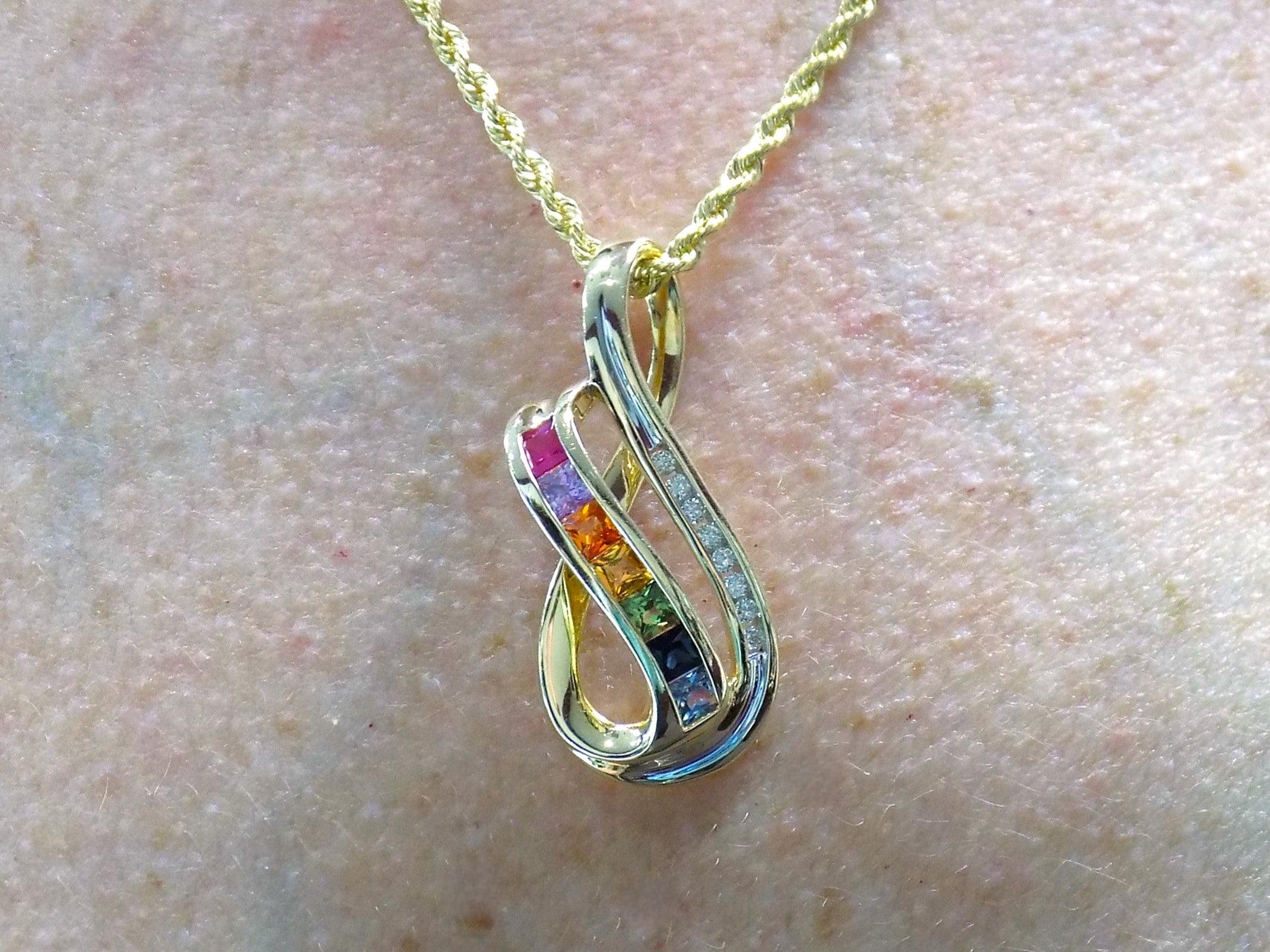 Women's 1.50ct TW Natural Multi-Color Sapphire & Diamond Slide Pendant in Solid 14K Yellow Gold - Chain Not Included