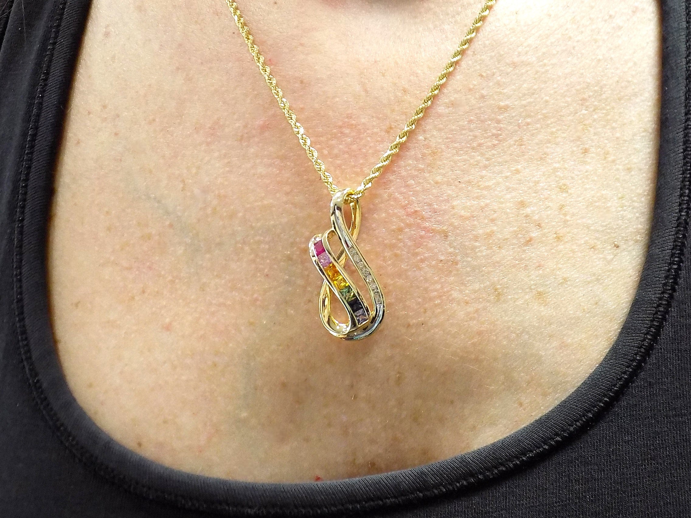 Women's 1.50ct TW Natural Multi-Color Sapphire & Diamond Slide Pendant in Solid 14K Yellow Gold - Chain Not Included