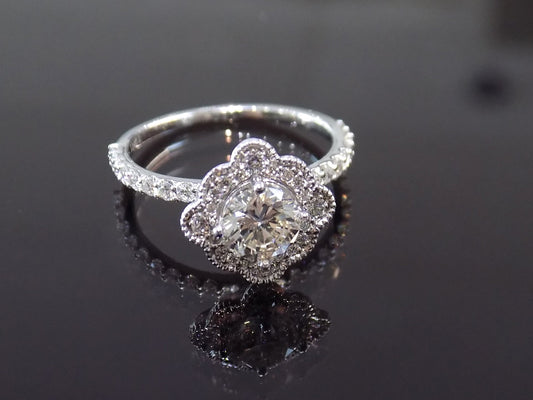 1.25ct Natural Round Diamond Engagement Ring in 14K White Gold - Unique Halo Design
