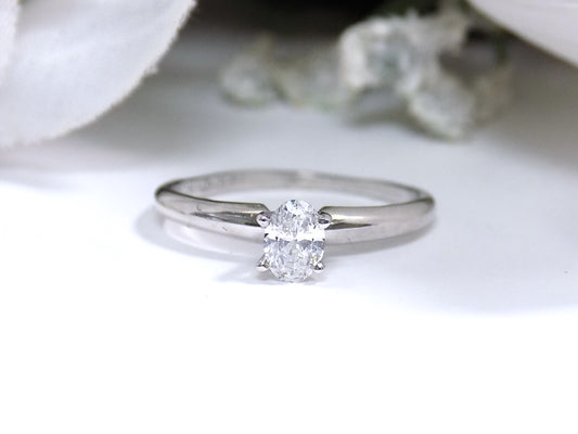 Women's .30ct Natural Oval Shape Diamond Solitaire Engagement Ring 14K White Gold - High Quality