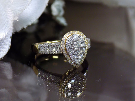 Women's .75ct TW Halo Style Pear Shape Natural Round Diamond Cluster Ring in 14K Yellow & White 2-Tone Gold