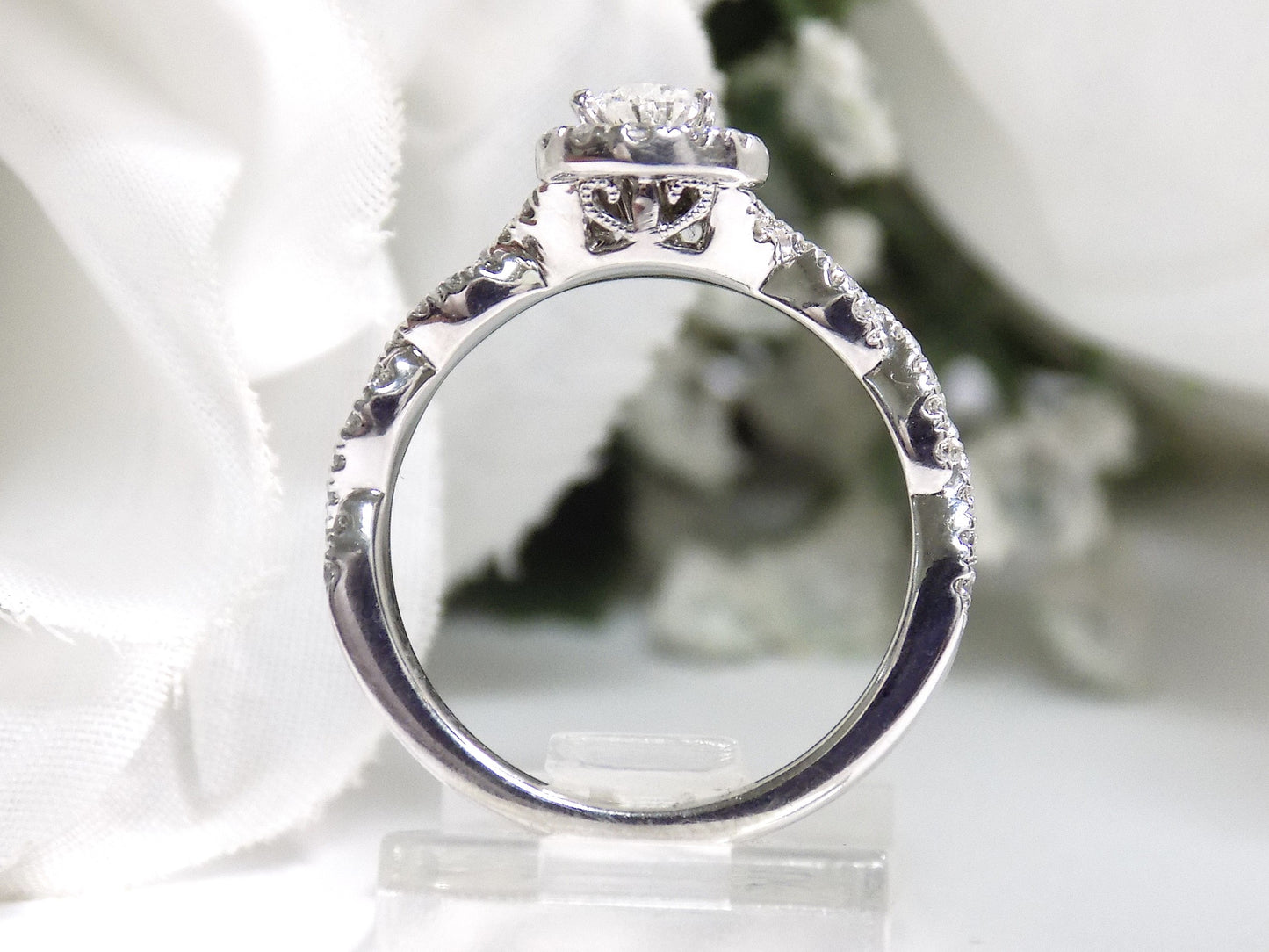 .82ct TW Halo Style Natural Pear Shape Diamond Engagement Ring with .31ct Center Pear in Solid 14K White Gold with Infinity Style Band