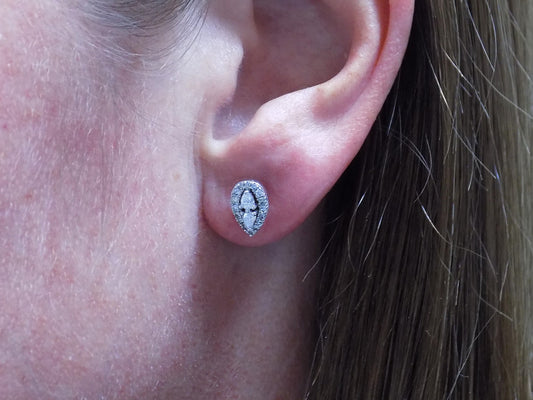 .40ct TW Natural Diamond Post Earrings Cluster Style with Round Diamonds in a Pear Shape in 10K White Gold