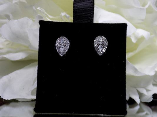 .40ct TW Natural Diamond Post Earrings Cluster Style with Round Diamonds in a Pear Shape in 10K White Gold