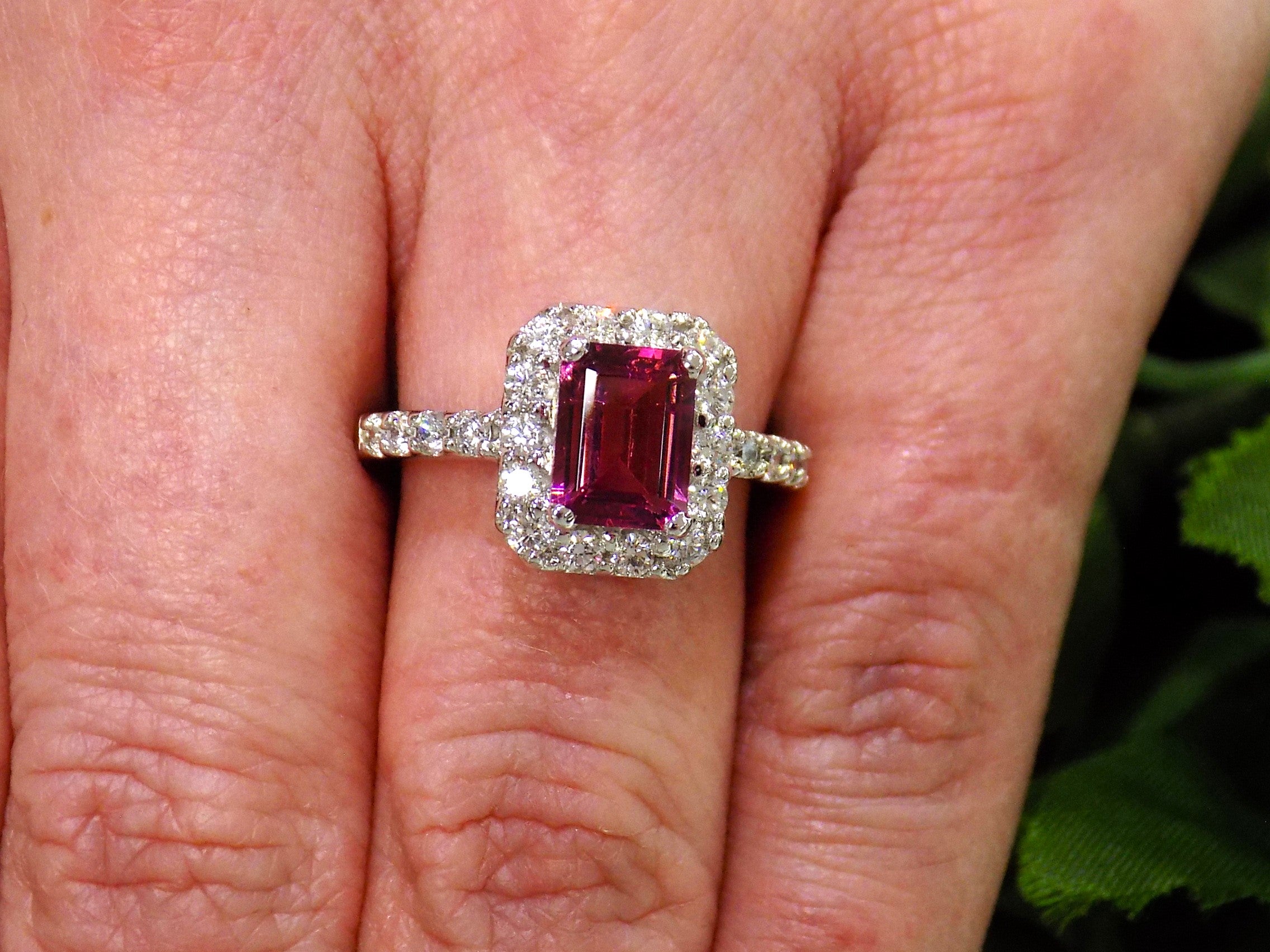 Women's 2.15ct TW  Natural Emerald Cut Pink Tourmaline & Diamond Ring in Solid 14K White Gold
