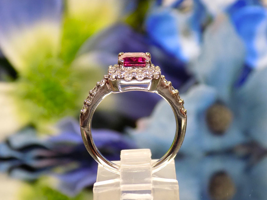 Women's 2.15ct TW  Natural Emerald Cut Pink Tourmaline & Diamond Ring in Solid 14K White Gold