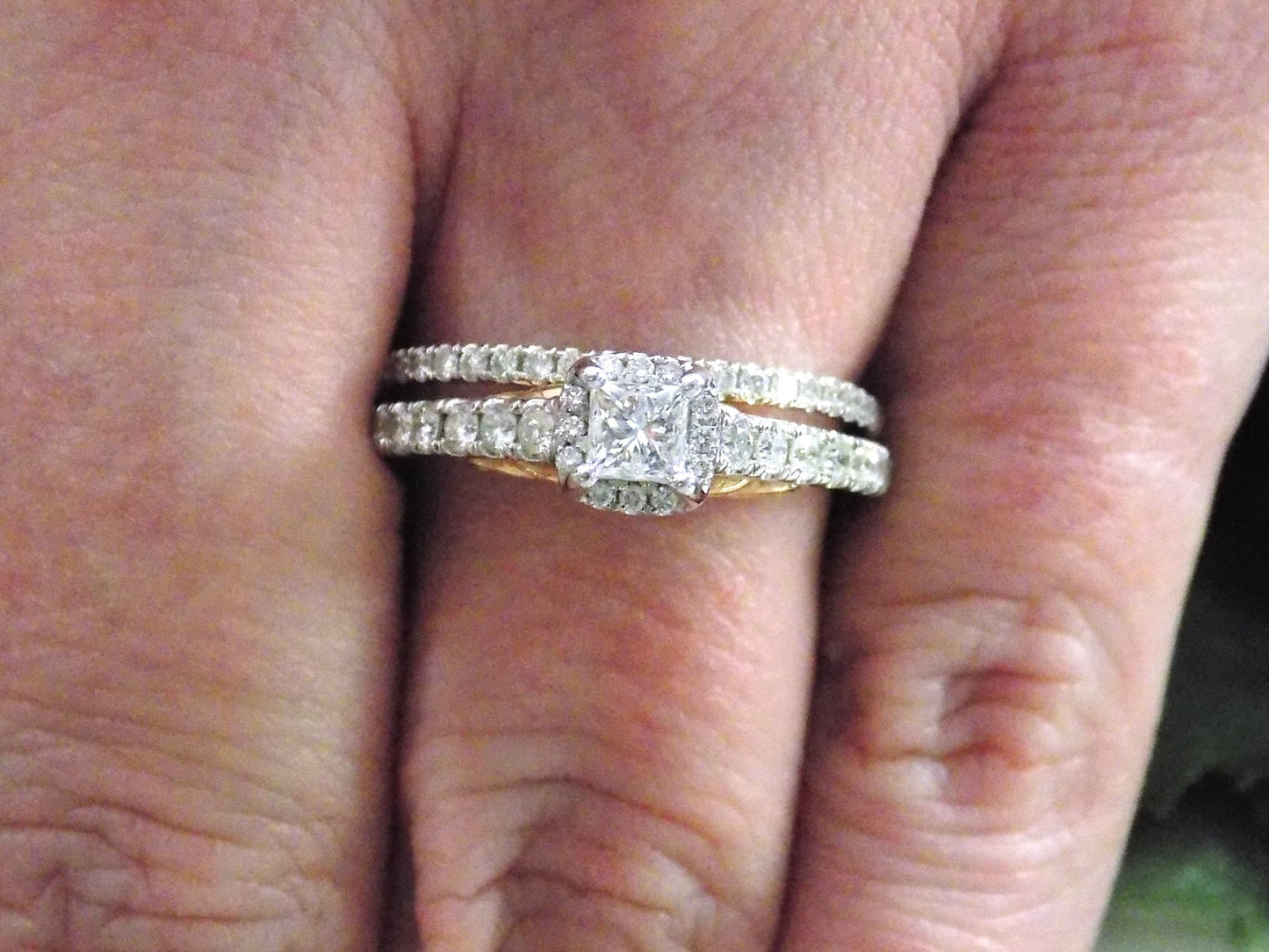 Women's .88ct TW 2-Piece Halo Natural Princess Cut Diamond Wedding Set with Engagement Ring plus Matching Band in 14K White Gold