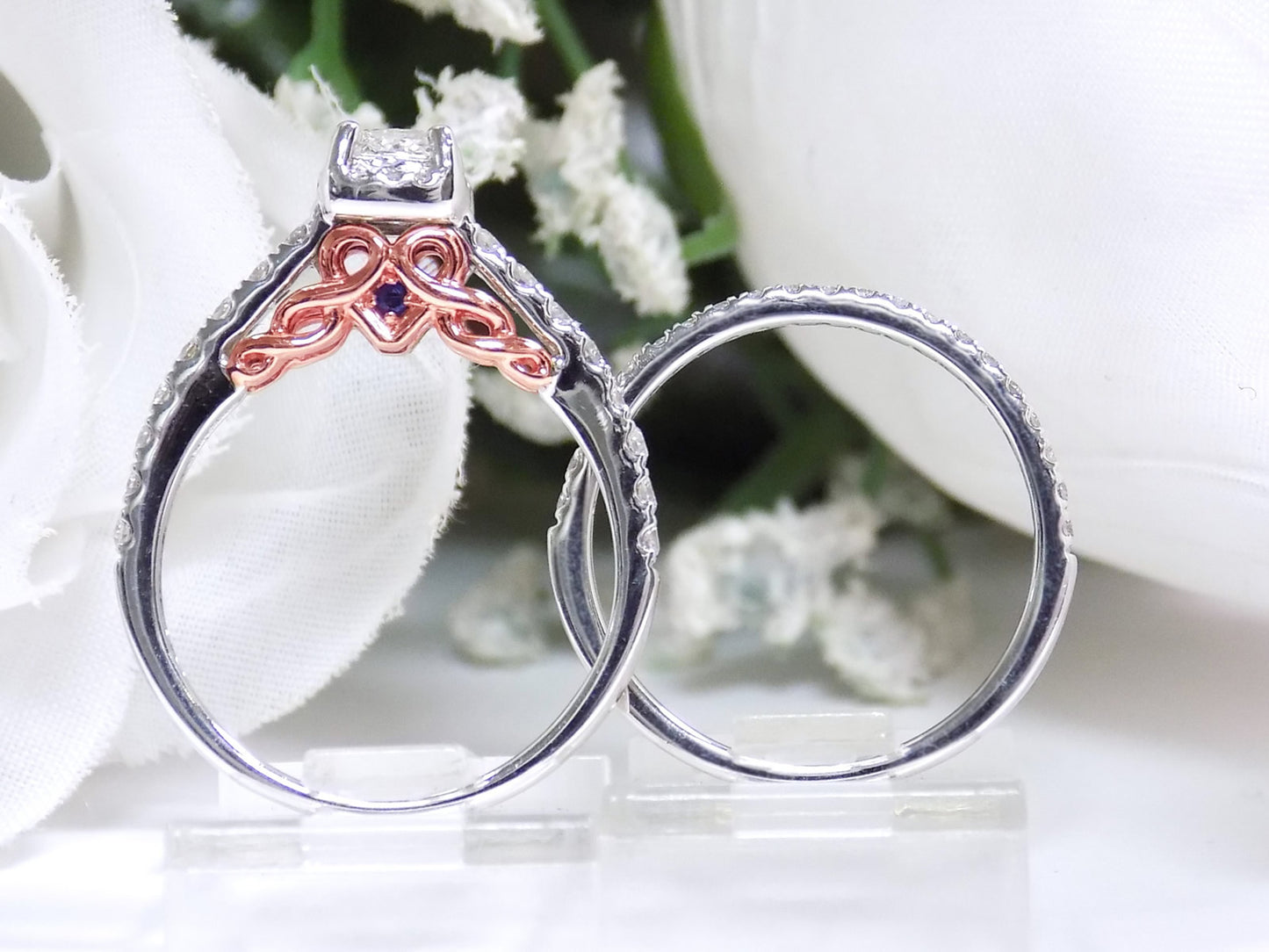 Women's .88ct TW 2-Piece Halo Natural Princess Cut Diamond Wedding Set with Engagement Ring plus Matching Band in 14K White Gold