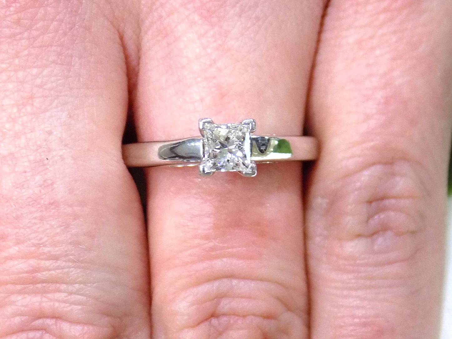 Estate Ring .51ct Natural Princess Cut Cathedral Style Diamond Solitaire in Solid 14K White Gold